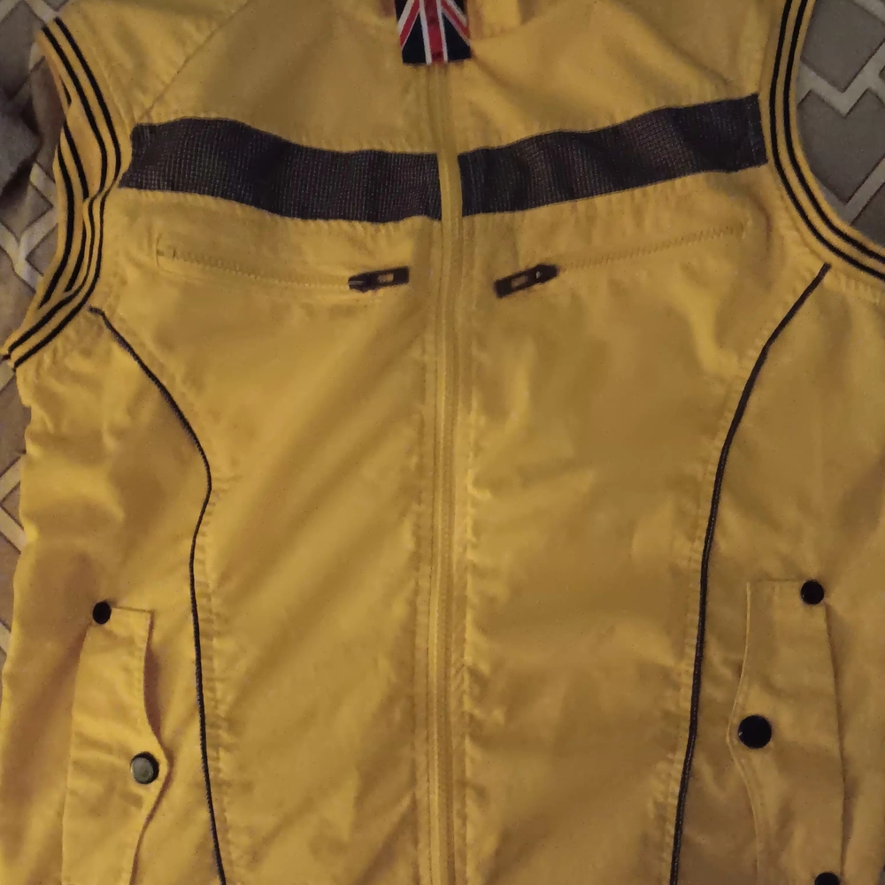 Yellow Zip-Front Sleeveless Vest with Black Trim